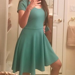 Teal Flared Textured Skater Dress